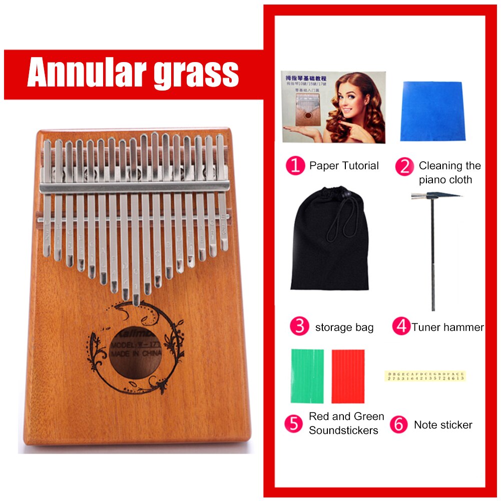 Thumb Finger Piano African Sanza Mbira 17-Key Mahogany Wood Kalimba Lightweight Portable Music Elements for Beginner: Grass