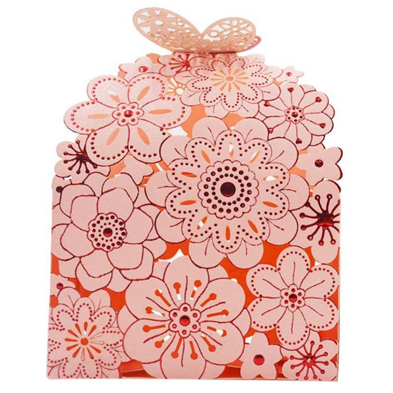 10 stuks papieren holle vlinder snoepdoosjes bruiloft bedankjes chocolade zakjes: Roze