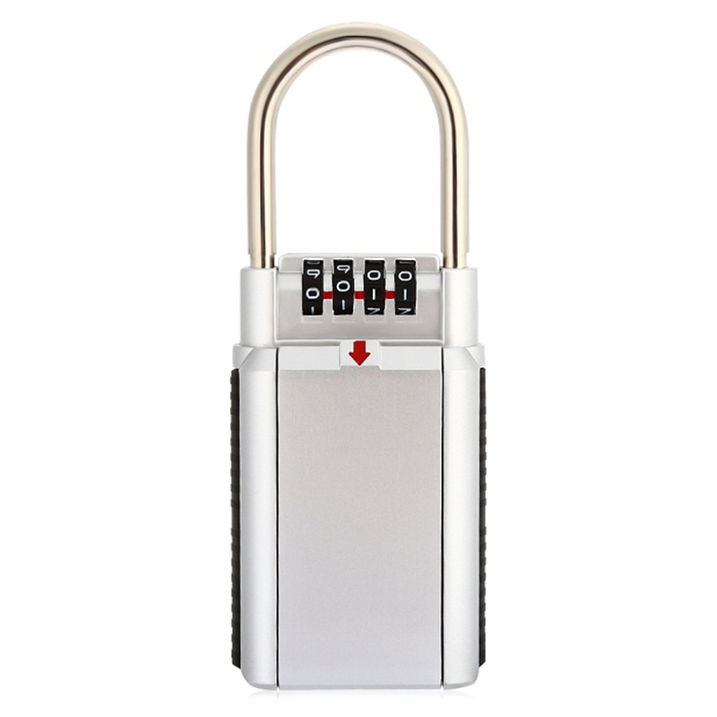 Boîte de rangement pour clé , cadenas Secret avec 4 cadrans, mot de passe réinitialisable, crochet de casier de porte, organisateur en alliage de Zinc: SILVER