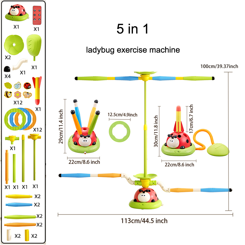 Juego de entretenimiento deportivo de mariquita, juguete multifunción, máquina de saltar cuerda, virola, lanzador de cohetes, educativo al aire libre: Multicolor