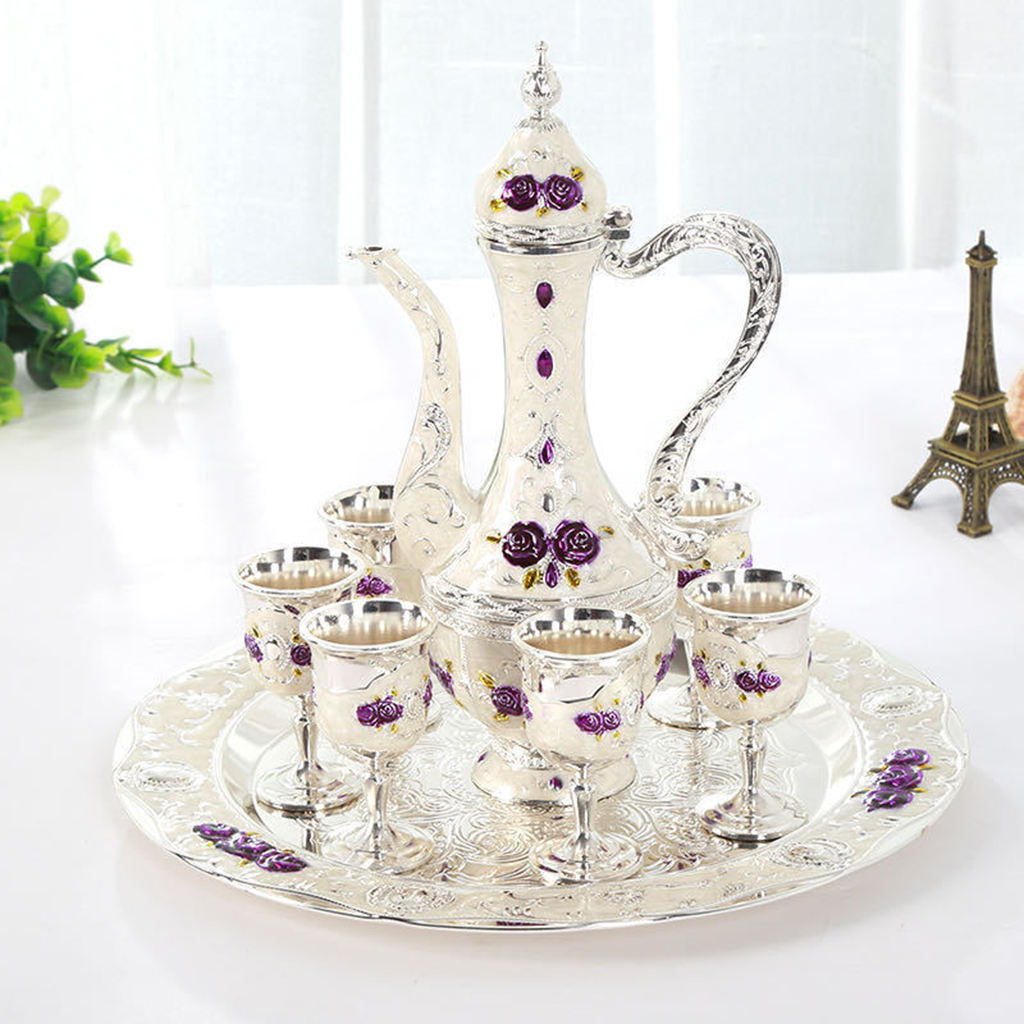 Wijn Set Drank Lade Europese Liquor Wijn Set Collectible Elegante Wijn Fles Plaat Drinkware Home Decor Huwelijkscadeau: Rose  Silver Purple