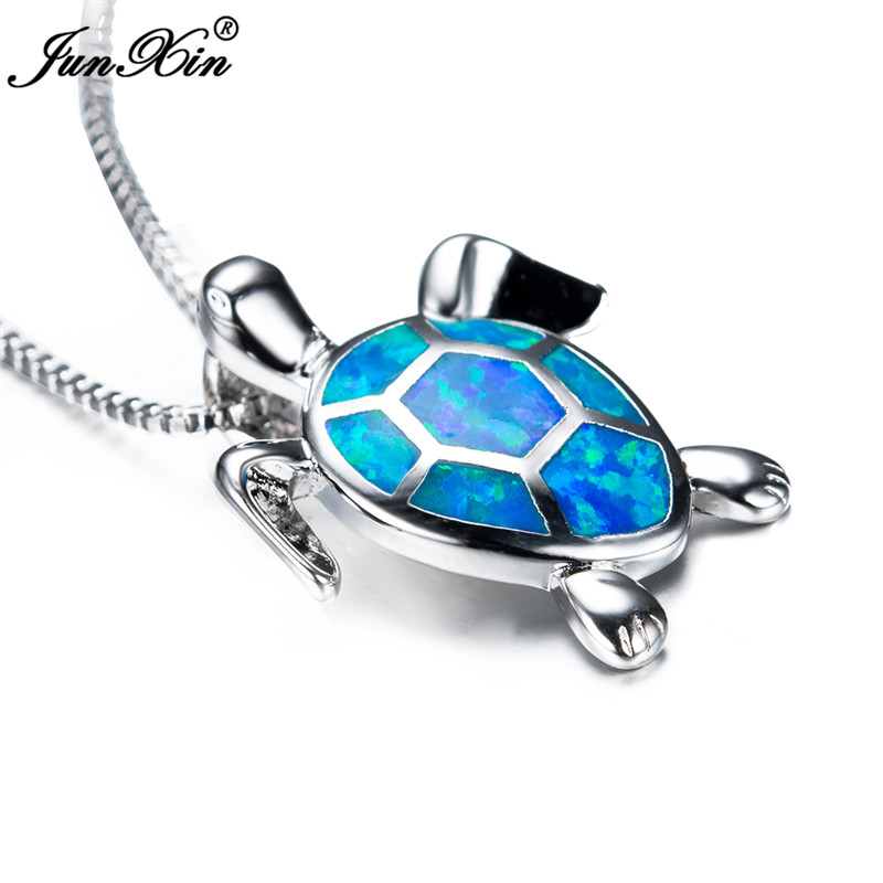 Vrouwen Blauw Groen Wit Opaal Turtles Ketting Mode Animal Bruiloft Sieraden 925 Sterling Zilveren Kettingen Hangers