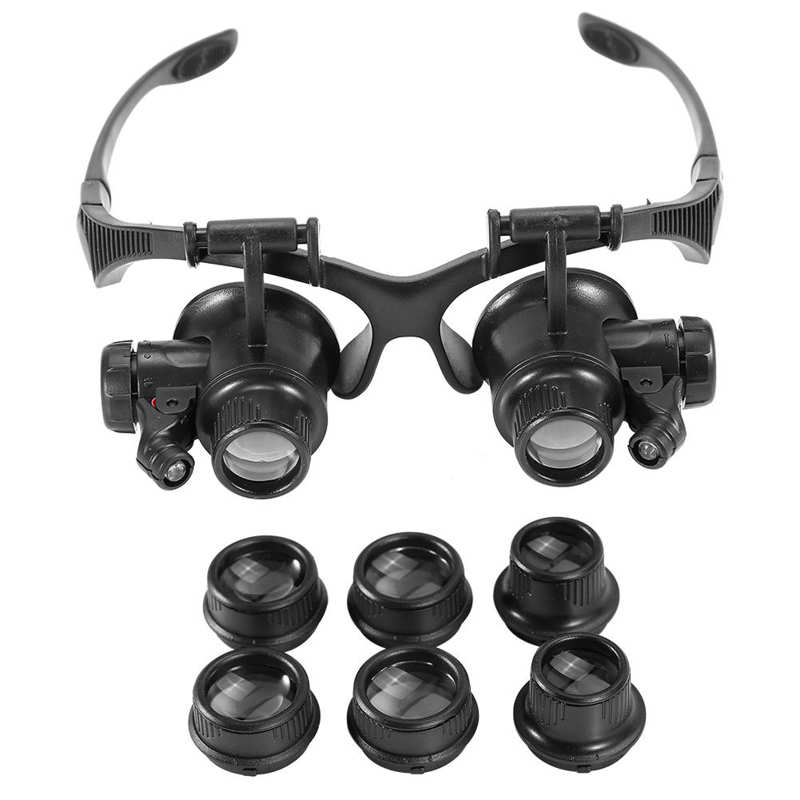 10X 15X 20X 25X Hoofd Band Dubbele Eye Vergrootglas Brillen Vergrootglas 8Pcs Lens Led Light Loupe Sieraden Horloge reparatie Tools