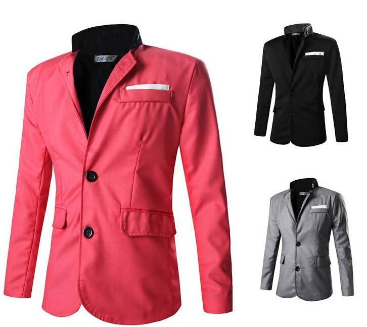 Männer der Mantel Solide Tasche schlank passen Kleid Jacke Männlichen Langarm Zwei Tasten Revers Kleidung