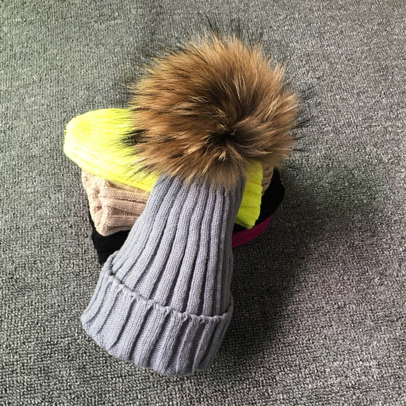 Gorro con pompones de piel para mujer, gorro de punto, gorros gruesos, de invierno