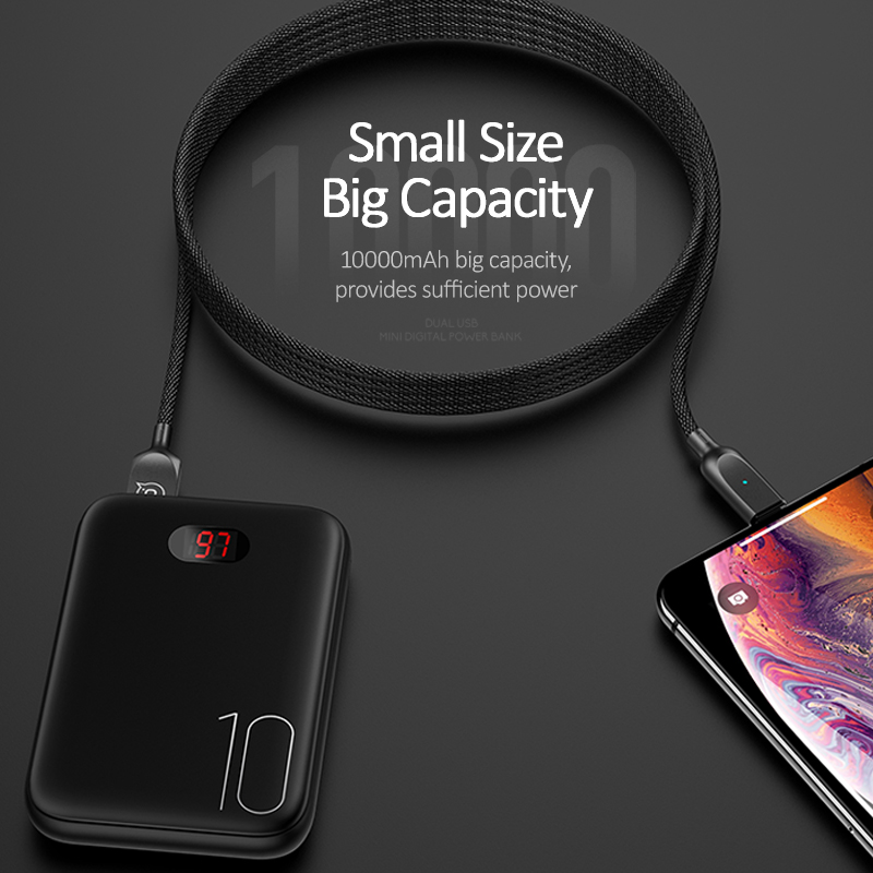 USAMS Power Bank for xiaomi mi iPhone Mini Pover Bank 10000mAh LED Display Powerbank External Battery Poverbank Fast charging