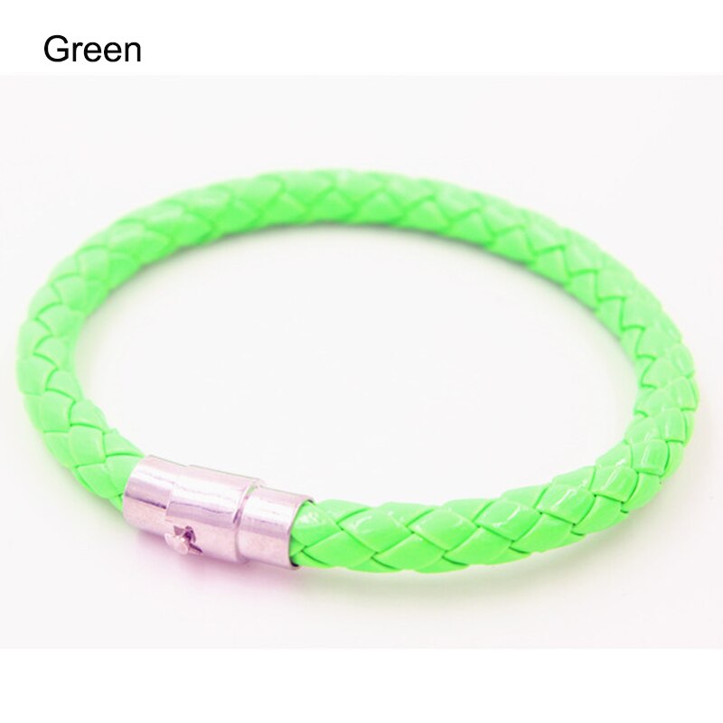 6MM PU Leather Braided Bracelet Magnetic Buckle Women Men Bracelet LL@17: Green