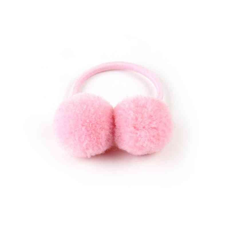 2 Teile/satz Nette Pompom Baby Haarband Pelz Ball Elastische freundlicher Gummibänder Einfarbig freundlicher Haar Bindet Seil Mädchen Haar zubehör: 2Stck Rosa