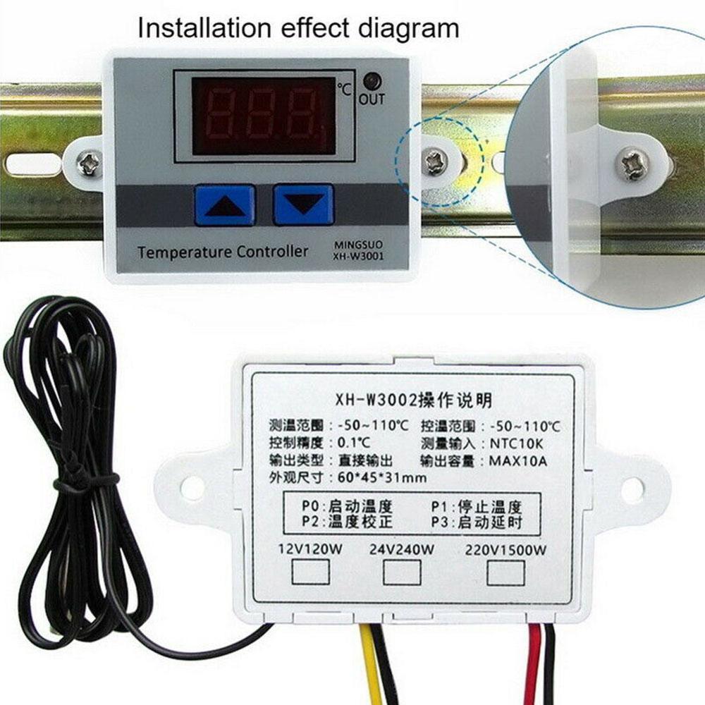 Controlador de temperatura Digital LED XH-W3001 para incubadora, 12V, 24V, 220Vac, Interruptor de Sensor NTC de calefacción, termostato de refrigeración, L4Q2