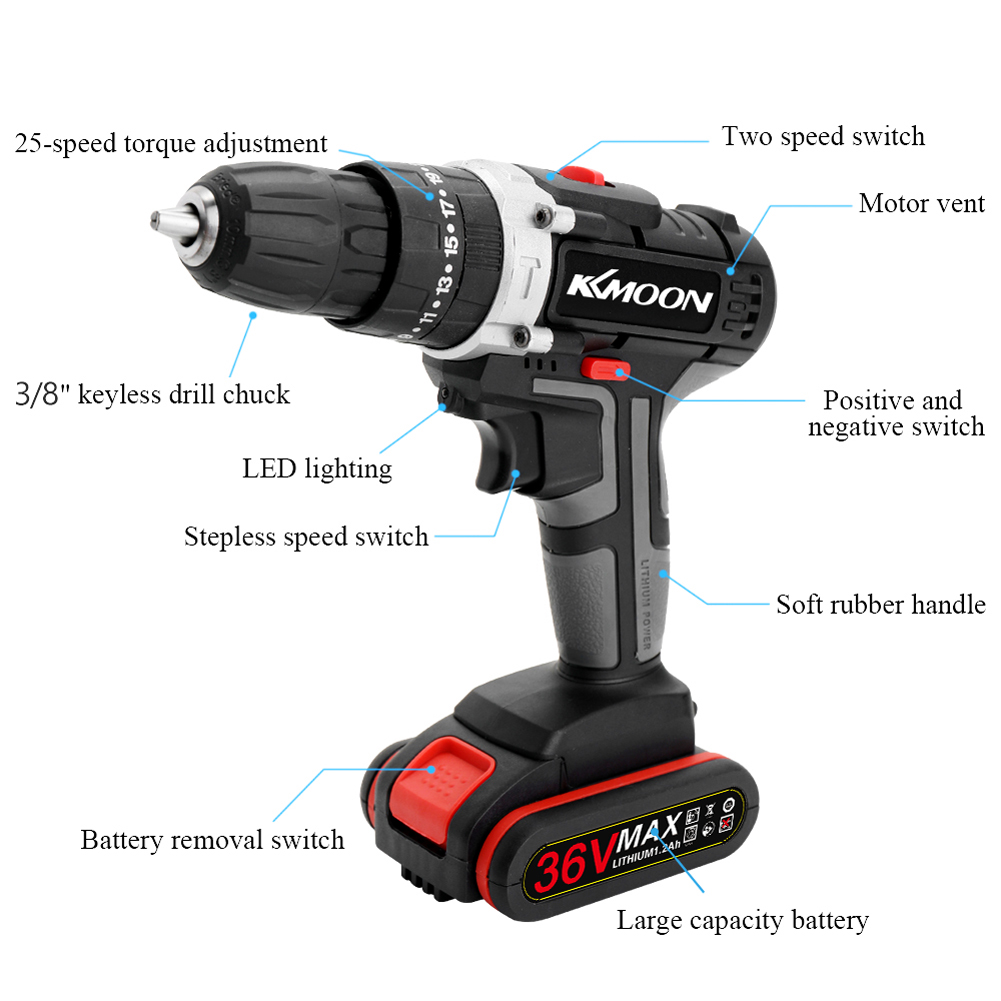 36V Elektrische Boor Impact Draadloze Elektrische Schroevendraaier Thuis Diy Mini Elektrische Boor Lithium Batterij Oplaadbare Power Tools