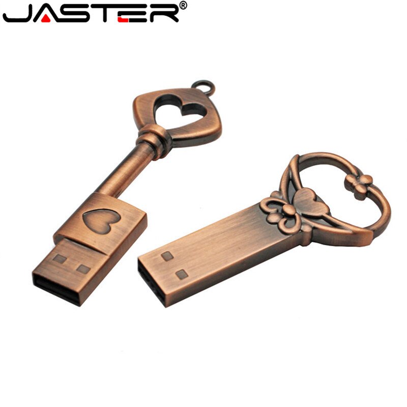 JASTER Metallo chiave del cuore pendrive 4GB 16GB 32GB 64GB di rame chiave usb 2.0 usb flash drive pen drive regalo del bastone di memoria di trasporto libero