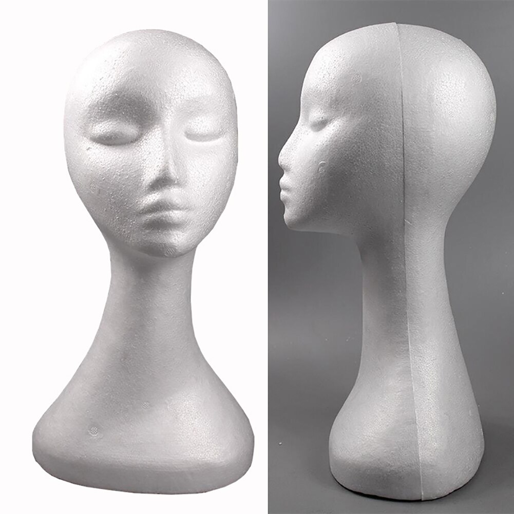 Female Plastic Plain Face Mannequin Manikin Head Model Wig Sunglasses Eyeglass Hat Cap Display Stander - White Black Skin Color