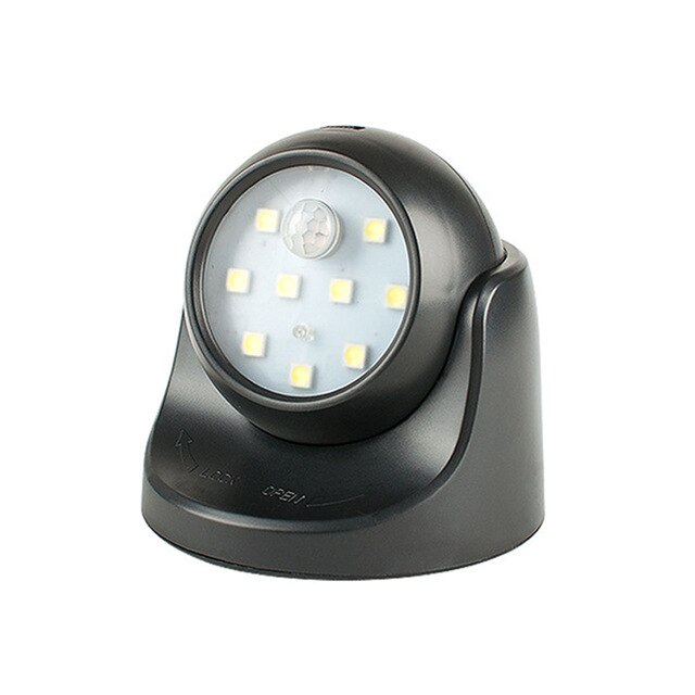 9 Led Draadloze Motion Sensor Nacht Licht 360 Graden Rotatie Nachtlampje Lamp Wandlamp Lamp Batterij Power Auto op Off: Black