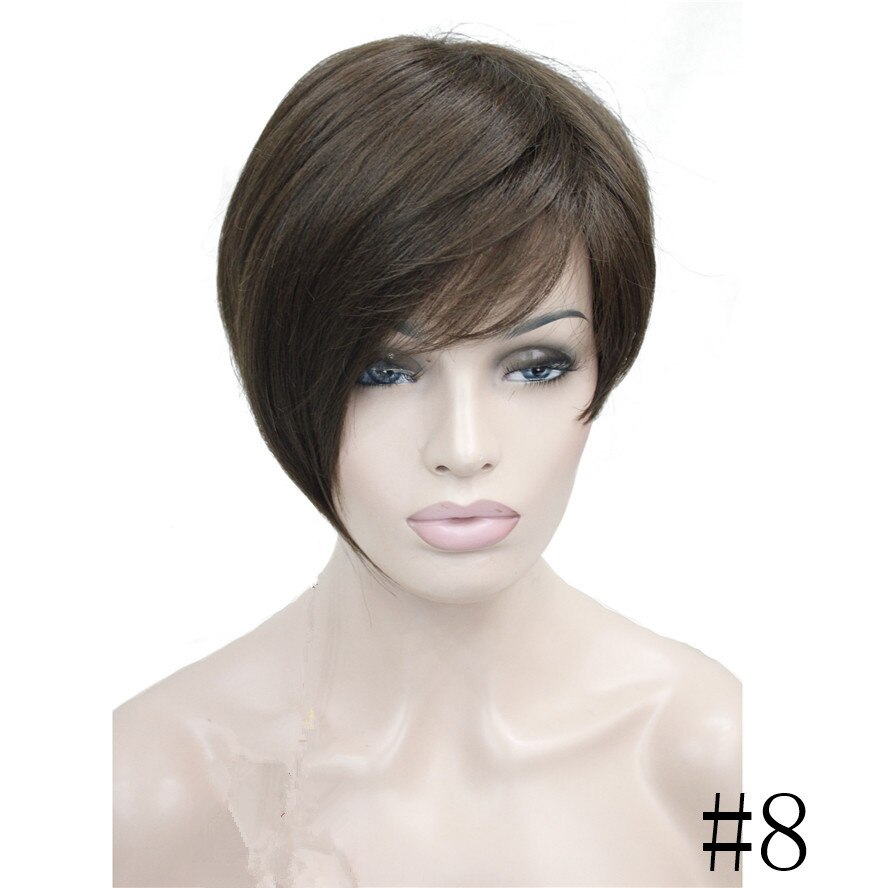 Strongbeauty kvinders parykker asymmetrisk skrånende pandehår kort lige bob naturlig syntetisk fuld paryk 6 farve: #8
