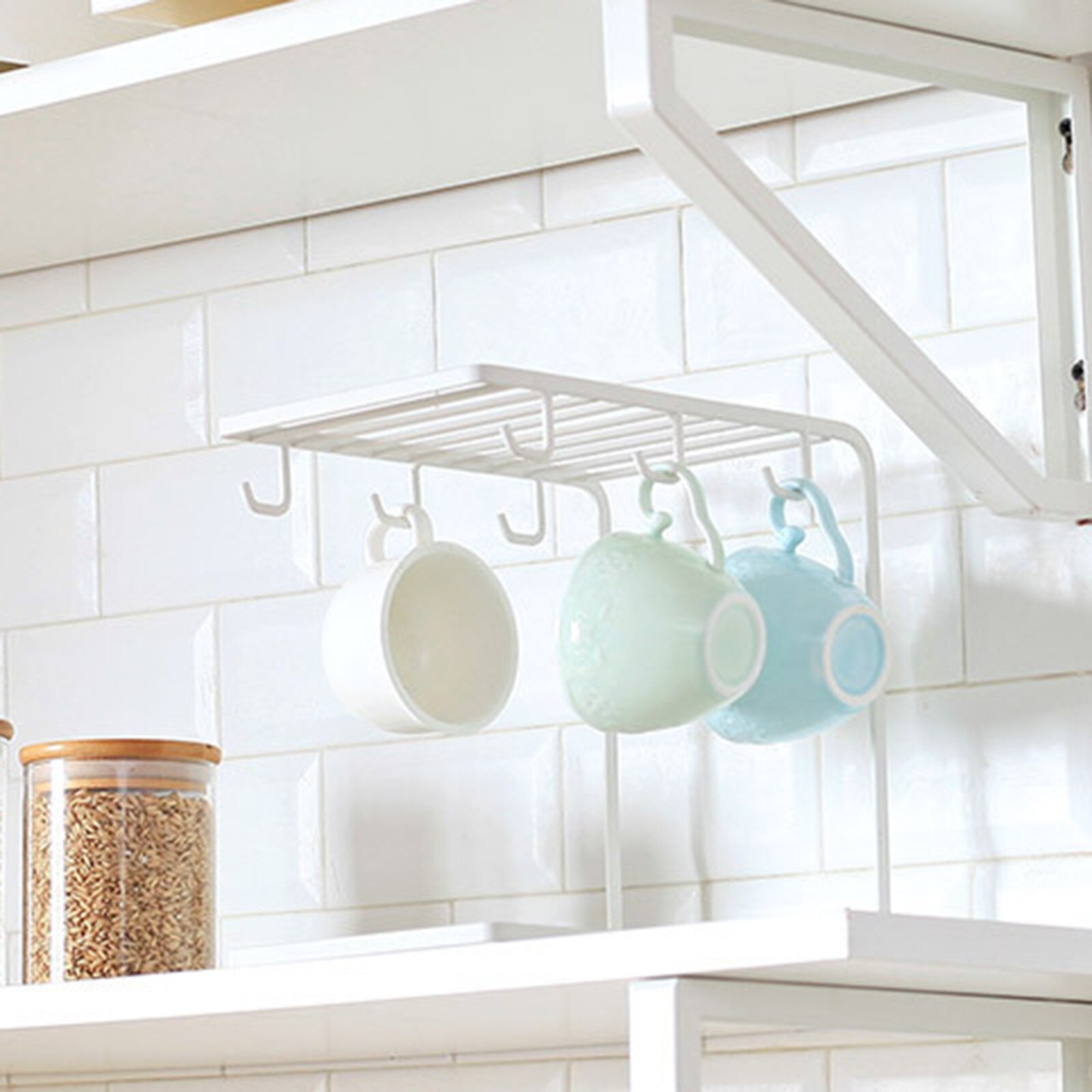 Household Water Cup Hanger Simple Style Solid Color 6 Hooks Glass Coffee Cup Holder Storage Draining Rack