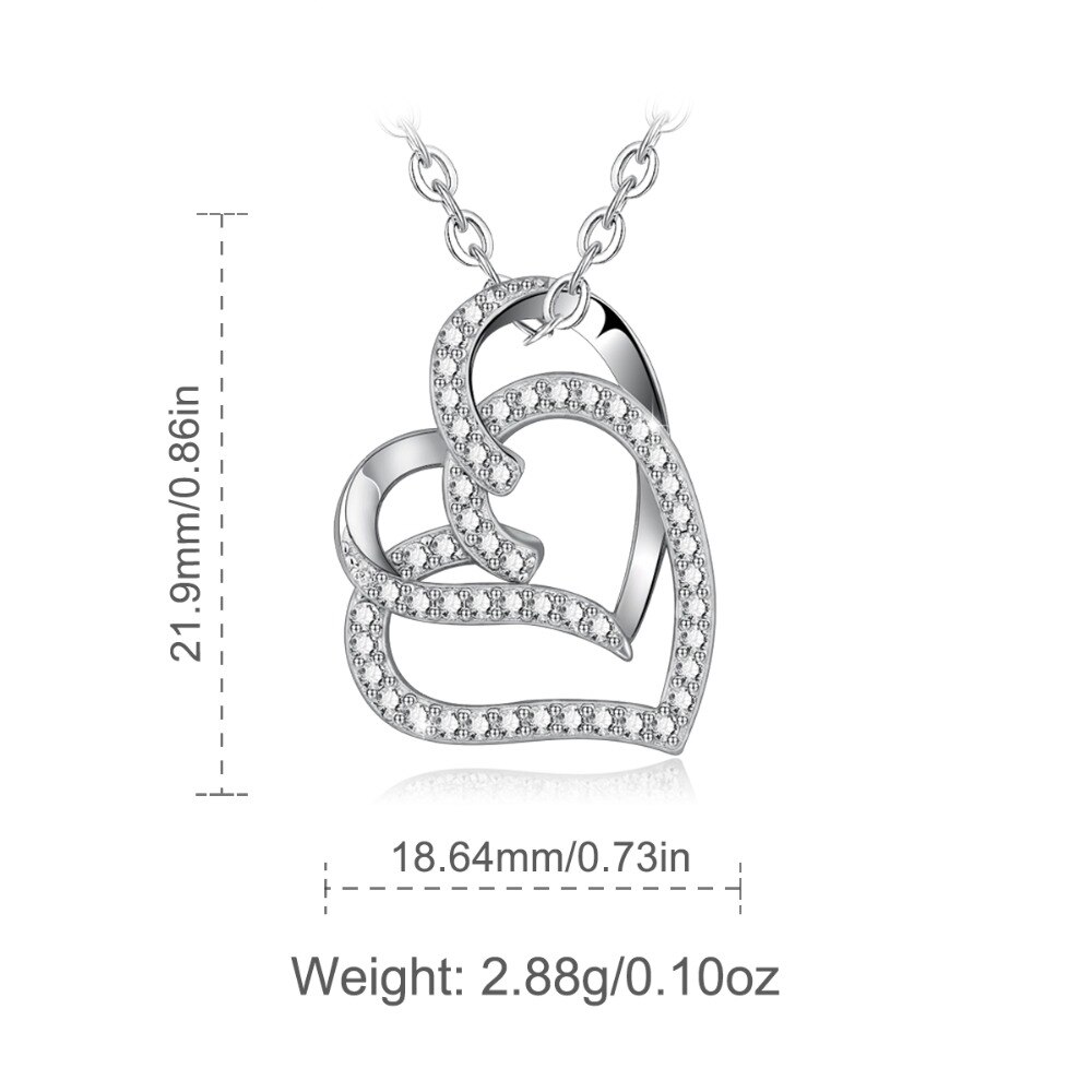EUDORA 925 Sterling Silver Nterlocking Hearts Clear CZ Pendant Necklace Celtic Mother's Knots Charms For Women Jewelry CYD313
