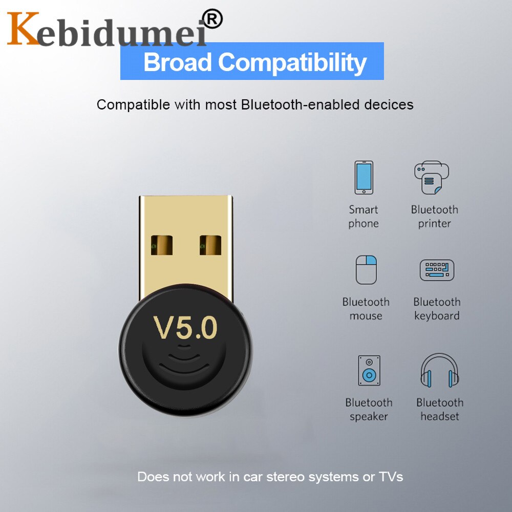 Kebidumei Usb Bluetooth Adapter Usb Dongle Voor Computer Pc Wireless Usb Bluetooth Zender 5.0 Muziek Ontvanger Adapter