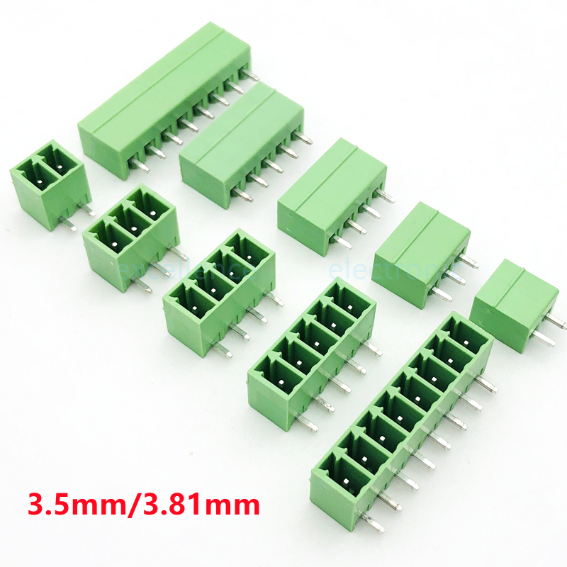 10PCS KF2EDG 3.5mm / 3.81MM Pluggable Pcb Terminal Block Curved Needle / Straight Pin 2/3/4/5/6/7/8p Green Connector