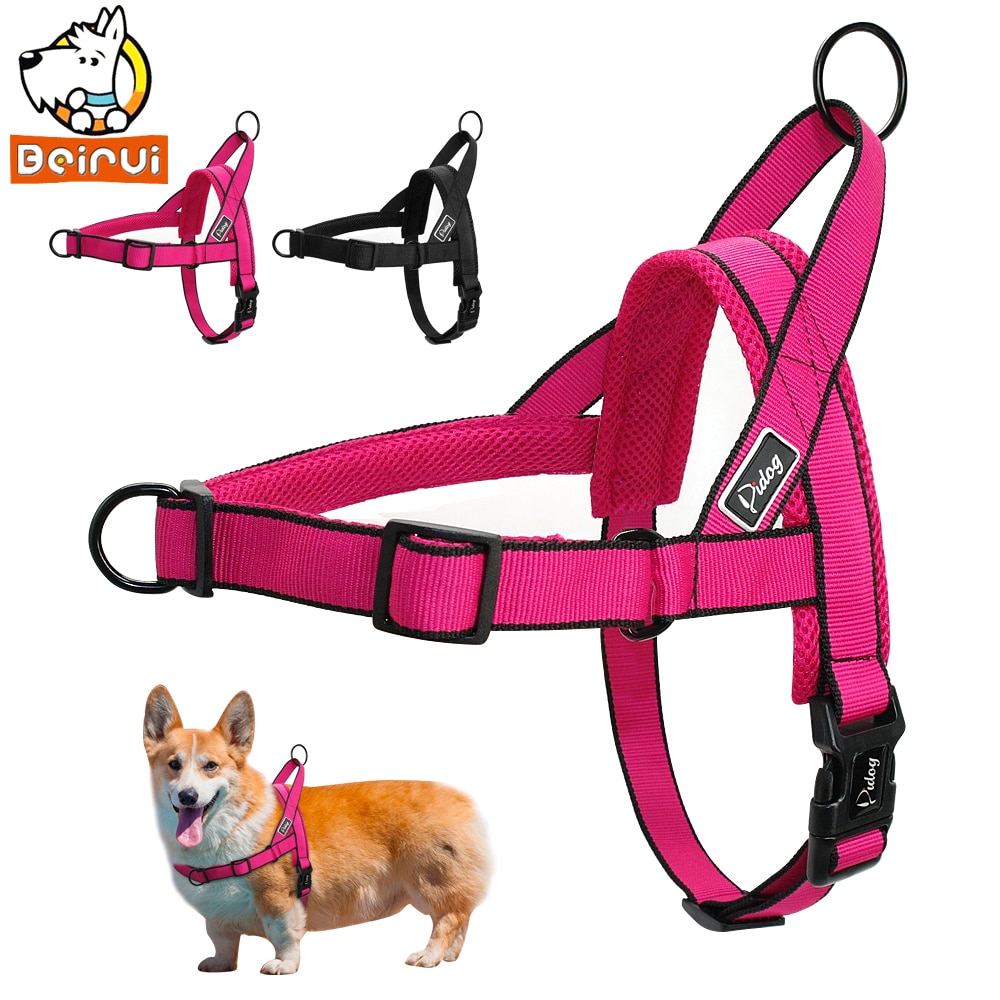 No Pull Dog Harness Adjustable Breathable Step In Walking Pet Mesh Harnesses for Medium Large Dogs Pitbulls Rose Red Black