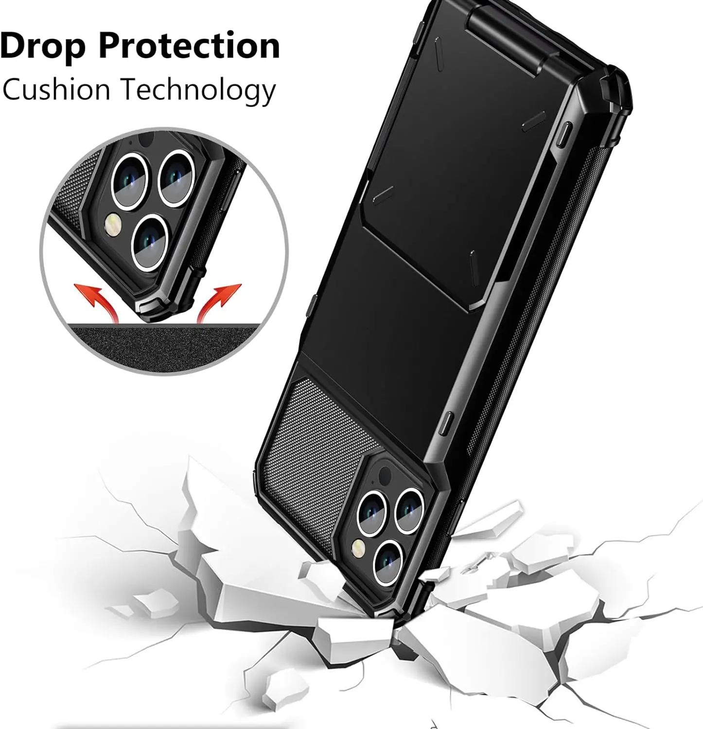 Card Holder Case For iPhone 15 Pro Max 15 Plus 15 14 Pro 13 12 11 Heavy Duty Wallet Hidden Flip Slot Protective Hard Back Cover