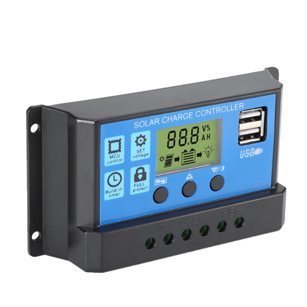 Solar Charge Controller Solar Panel Battery Intelligent Regulator with USB Port LCD Display 12V/24V Mutiple Protection
