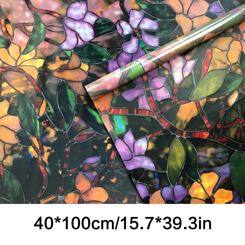1 Roll Zelfklevende Stained Glass Window Glas Film Sticker Opaque Privacy Sticker Raamdecoratie Cling Glas Film Kleurrijke: 40x100cm