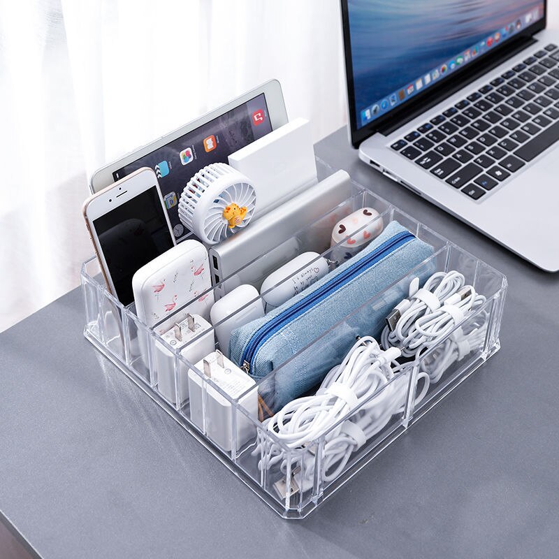 Boîte de rangement de câbles de données, bureau disposé le chargeur gestion des câbles artefact acrylique Transparent avec couvercle organisateur