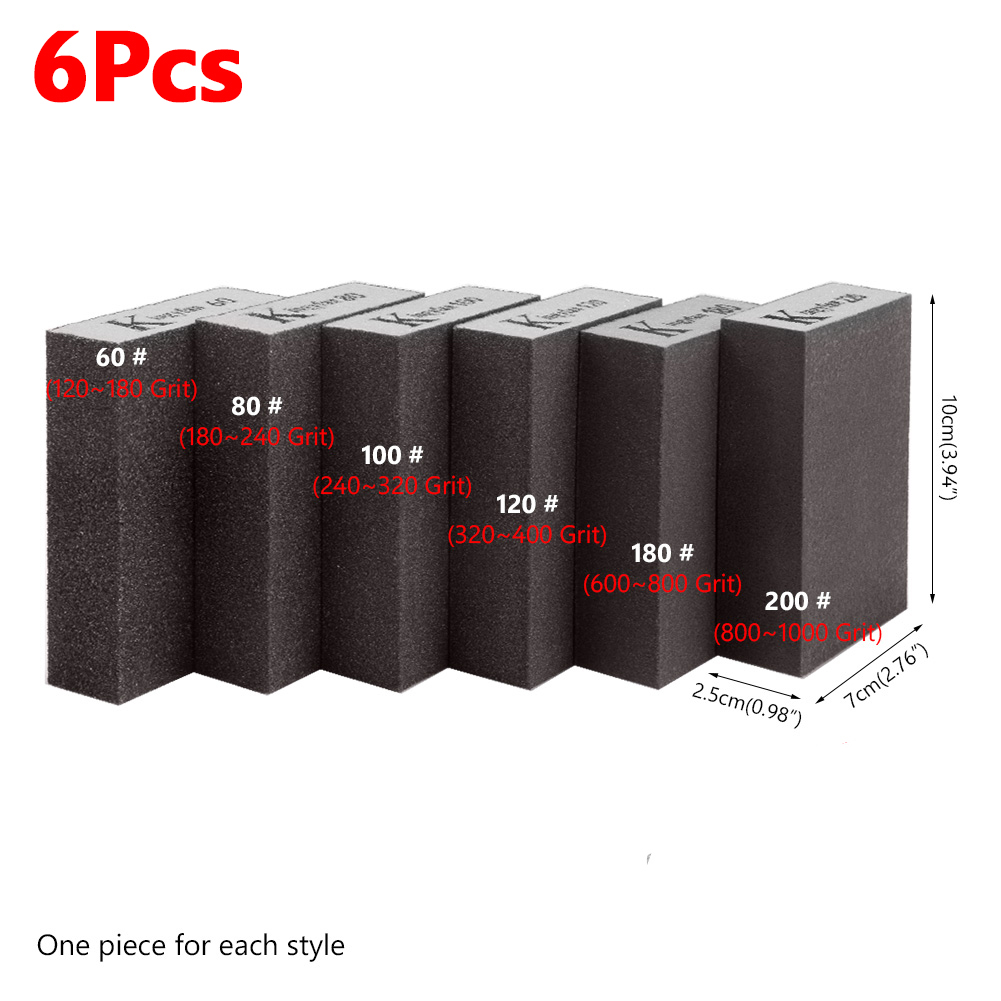 6 stk. slibesvampeblokke 60, 80, 100, 120, 180, 220 korn - vægslibning, model- og malingslibning, murstenspolering vægslibning: Grå