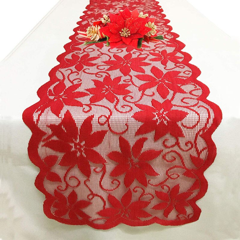 Kerst Rode Bloem Tafelloper Red Lace Tafel Bunting Familie Eettafel Kerst Scène Decoratie Tafelkleed: Default Title