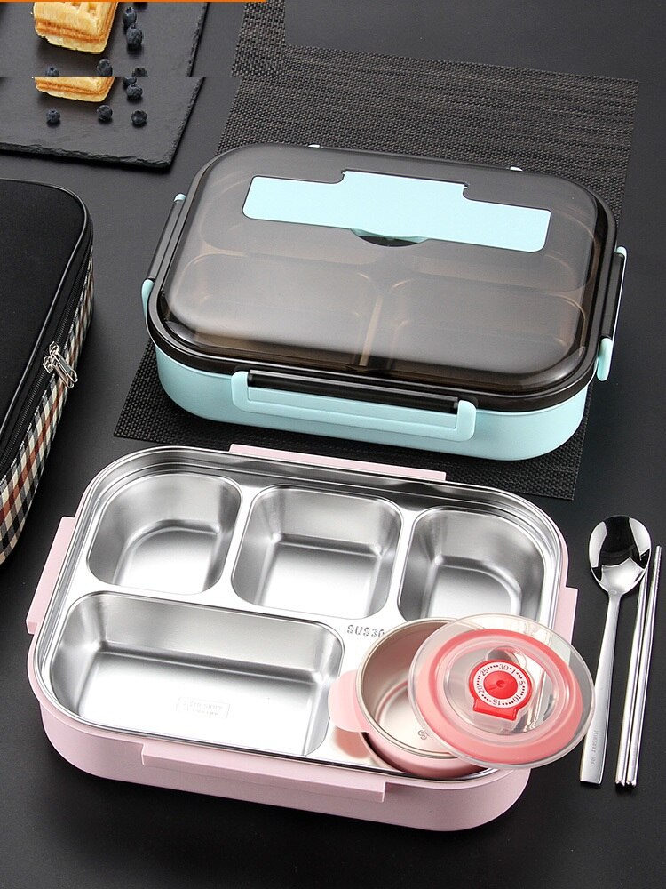 Japanese Bento Box Food Container White Bag Set Food Storage Containers Children Heated Lunch Box Stainless Steel Adults 304 Bar