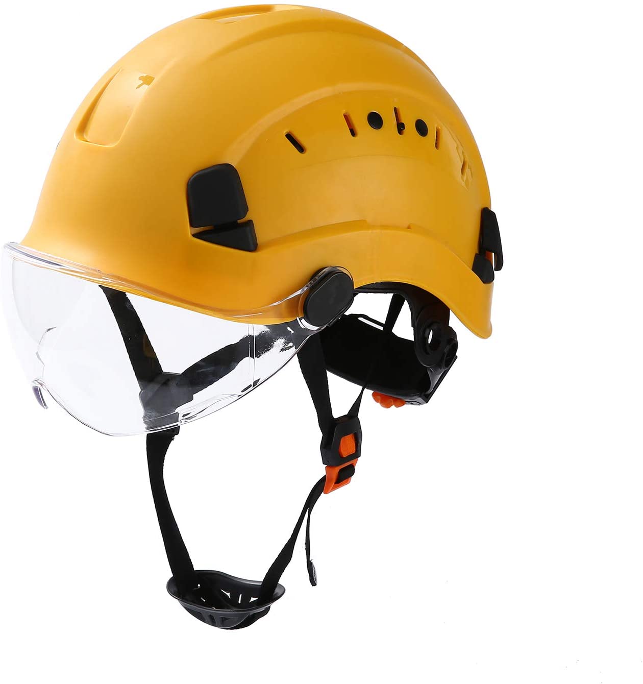 Safety Helmet With Goggles Men&#39;s Construction Hard Hat ABS Protective Helmets Work Cap For Working Climbing Riding: yellow-ClearGoggles