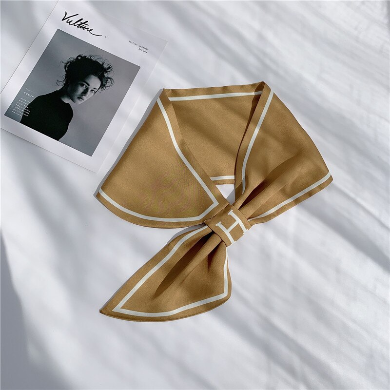 8 Kleuren Selecteren Vrouwen Effen Kleur Haar Sjaal Mode Haar Banden Gestreepte Sjaals Lady Decoratie Zijde Hoofddeksels Banden: Solid Color-Turmeric