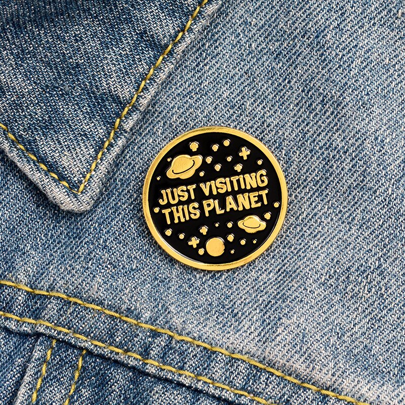Bezoek deze planeet, emaille pinnen, grappige ufo-sterren, broches voor sieraden, jeansaccessoires, ruimtespeldjes, badges