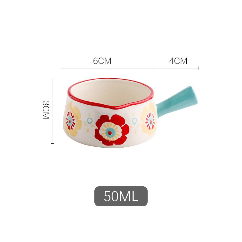 Ceramic Mini Milk Jug With Handle Japanese Sauce Saucer Coffee Sugar Bubble Pot Flower Pattern Kitchen Tableware: F