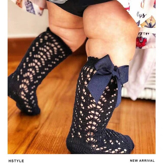 Baby Mädchen Knie Hohe Socken Königliche Prinzessin Stil Farben Mit Bogen Baby Kleinkind Lange Rohr Bogen Streifen Socken freundlicher aushöhlen Socke: Braun / 1- 2 Y