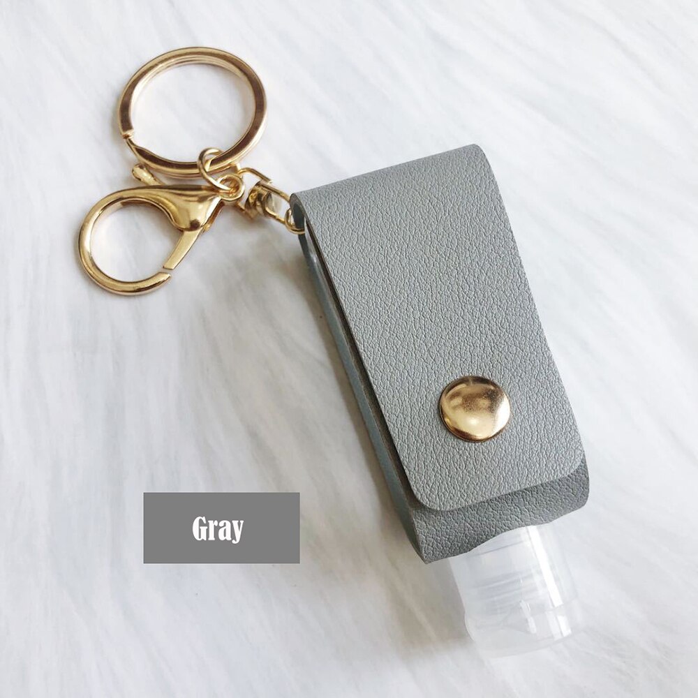 30ml Hand Sanitizer Case Mini Disinfectant Hands Portable Hydroalcoholic Gel Bottle Hand Sanitizer Leather Case Keychain Holder: grey