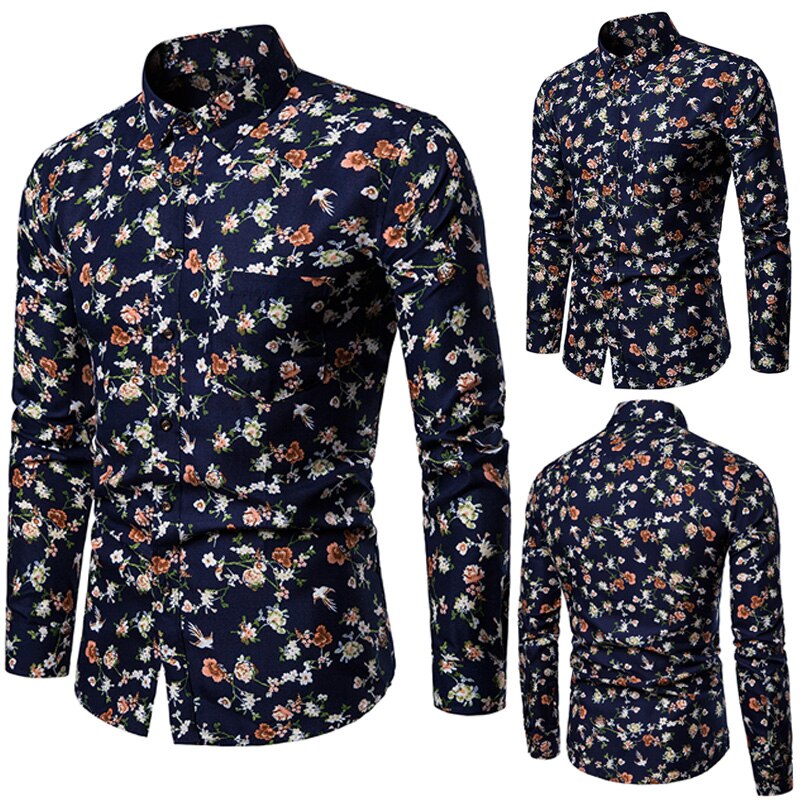 Camisas informales Retro con estampado Floral para hombre, camisa de vestir clásica a la , transpirable, de manga larga, ropa de , M-5XL,