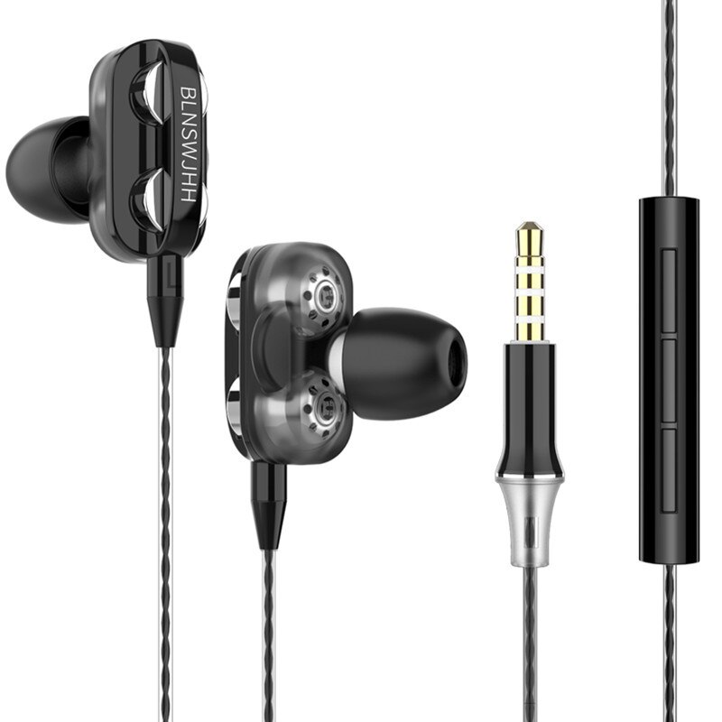 Newest 6D Stereo 3.5mm Wired Earphone Headphones With Microphone Dual Driver Phone Earphones In Ear Phones Auriculares