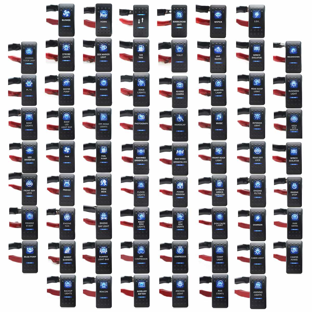 1Pcs 12V 24V Auto Boot Caravan Rocker Schakelaars Waterdichte Tuimelschakelaar Dual Blauwe Led Lichtbalk 4x4