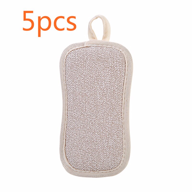 Double Sided Scouring Pad Reusable Cleaning Dish Cloth Kitchen Cleaning Tools Wipers Decontamination Dish Towels Cleaning Brush: 5pcs  Beige