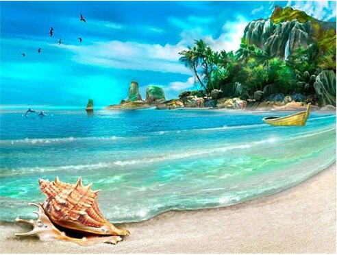 5D DIY Diamond Painting Seaside Diamond Embroidery Landscape Cross Stitc hHome Furnishing decoration: Dark Khaki / 18x23cm