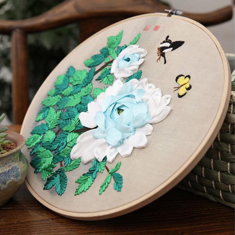 Romántico flor y mariposa sentimientos 3d Kit de punto de cruz sin terminar costura cinta bordado pintura decoración del hogar: 6-2 / No Hoop Kit