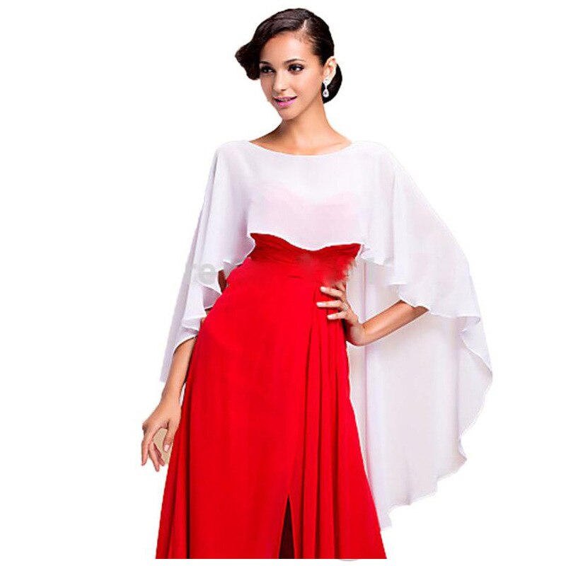 Janevini chiffon bruidscape sjaal voor trouwjurk high low lente zomer dames bolero rode cape wit marineblauwe omslagdoeken stola's: Wit
