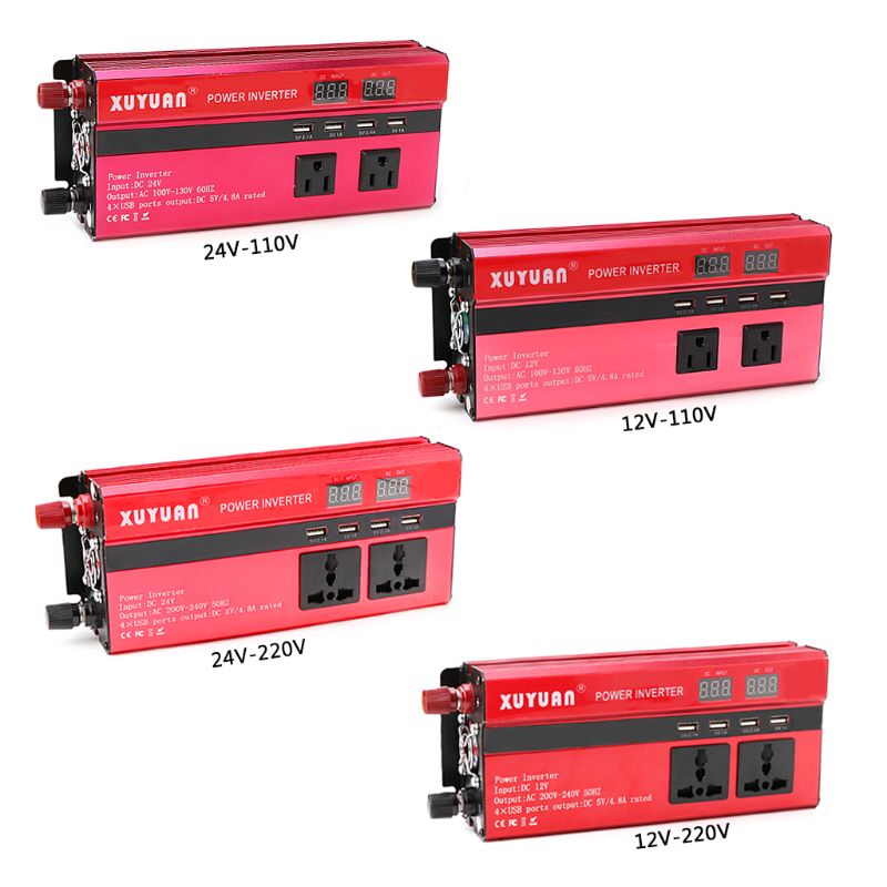 4000W Solar Power Inverter Sine Wave LED 4 USB DC12/24V To AC110V/220V Convert