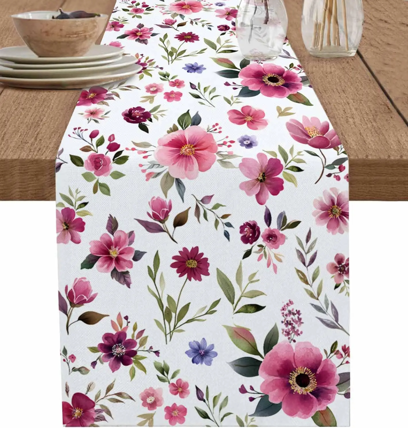 Bohemisk vårblomma vintage akvarell blå och gul blomma blad bordslöpare festdekoration bordslöpare sminkbord: 30*220cm / Ljusgrå