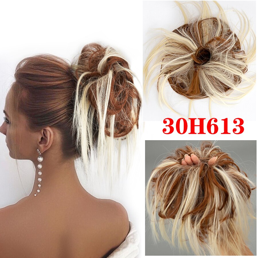 Alileader Synthetische Chignon Messy Knot Warrige Haarstukje 13 Kleur Elastische Band Chignon Synthetische Flexibele Haar Broodjes Voor Vrouwen: 30h613 jiwei