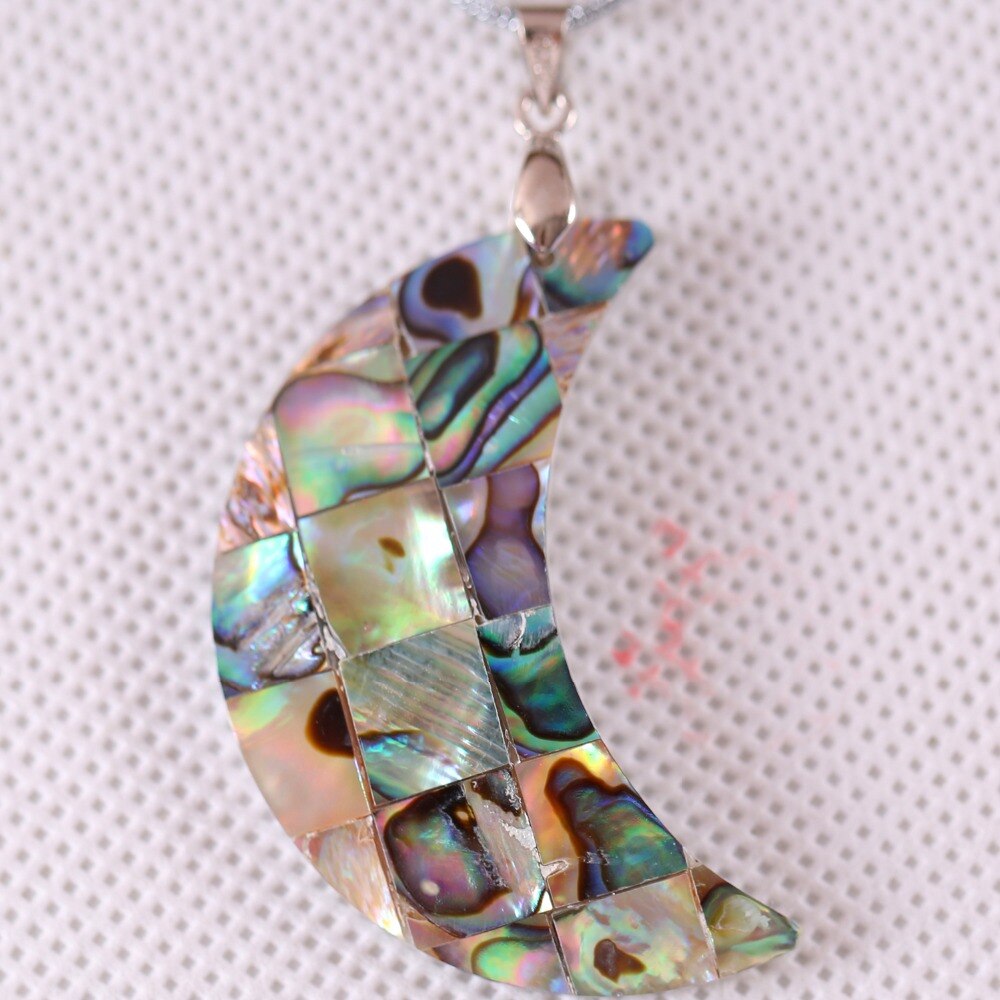 Zonder labels natuurlijke kraal blauwe zeelandse abalone schelp hanger 1 st met ketting 18 inch  rk085