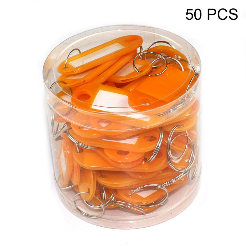 50Pcs Key Id Tag Bagage Bagage Naam Label Kaart Met Split Ring Sleutelhanger F3MD: Oranje