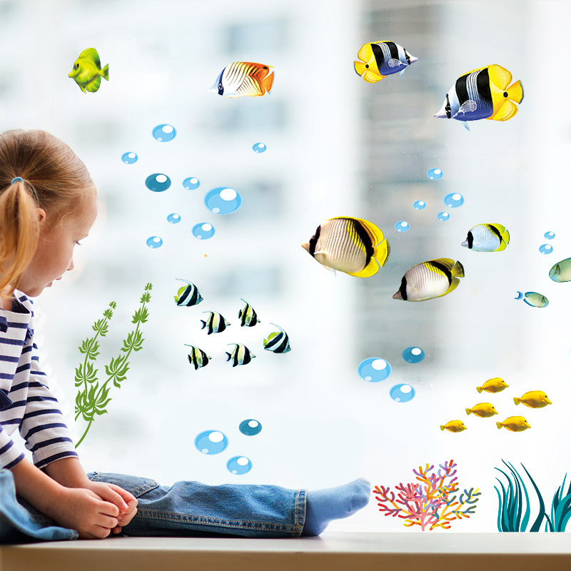 Dolphin Fish Aquarium Ocean Wall Sticker For Kids Rooms Bathroom Kitchen Home Decor Cartoon Animals Decals Pvc Mural Art
