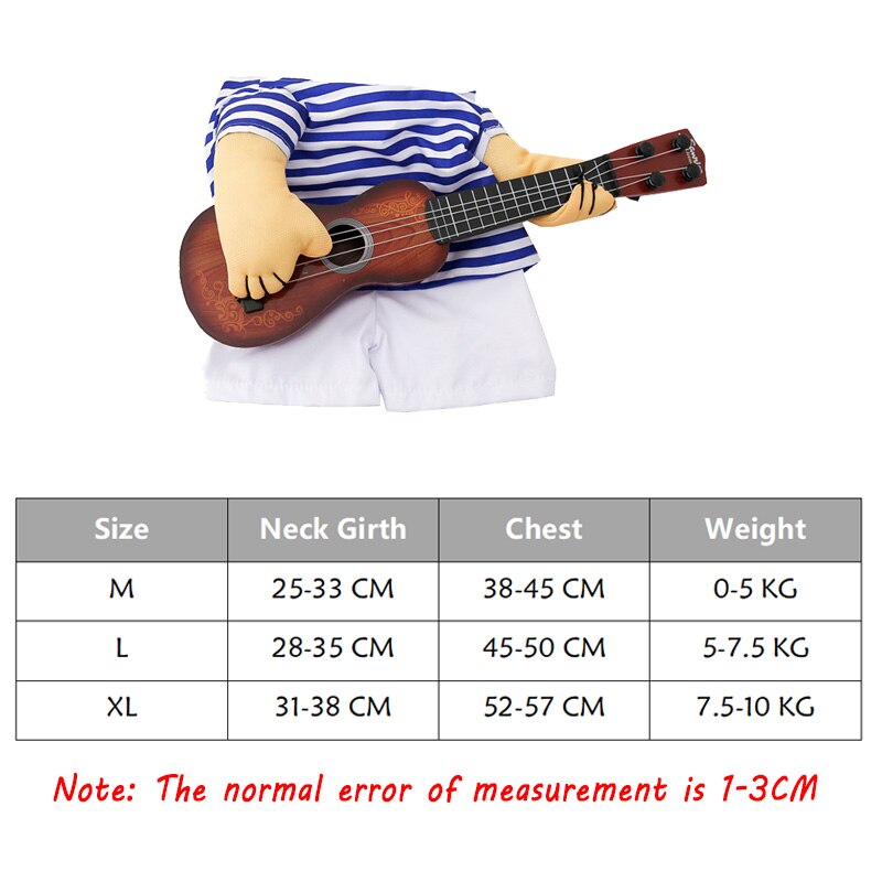 Guitarra con reproductor para mascotas, disfraz de perro, disfraz de guitarrista para de Navidad, Halloween, ropa de Año para perros y gatos, peluca grande